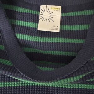Women's Navy and Green Striped Long Sleeve Top
